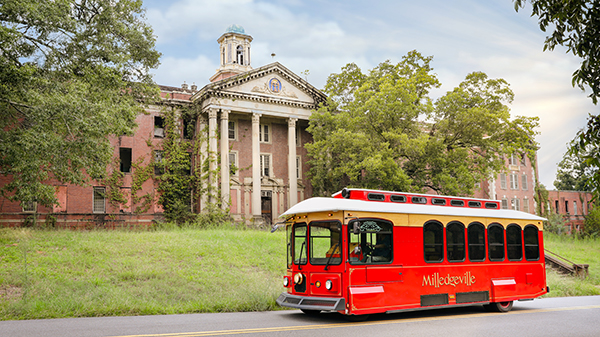 Central State Hospital Campus with Trolley in Milledgeville
